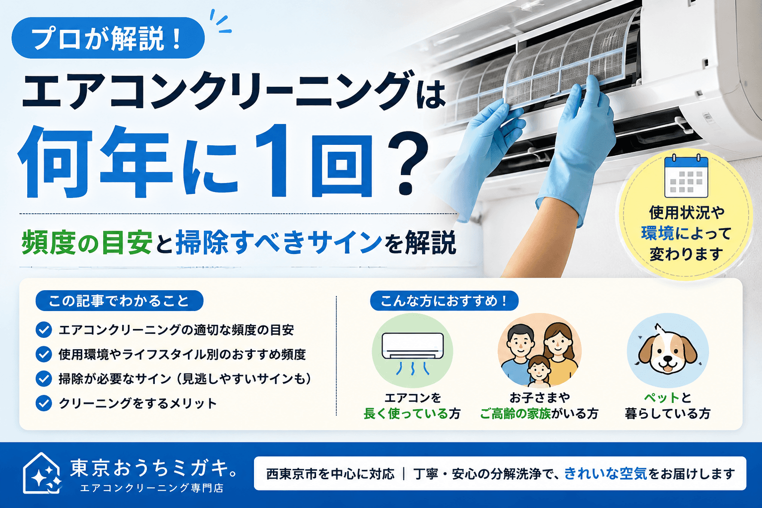 エアコンクリーニングは何年に1回必要か、頻度の目安を解説するアイキャッチ画像